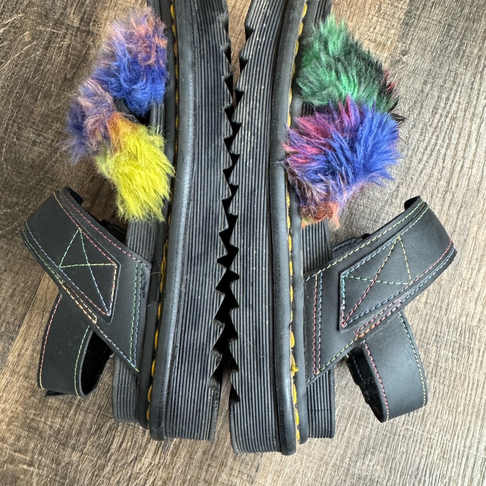 Womens Dr. Martens Voss II Black Fluffy Rainbow Strappy Sandals Size 6 - Picture 4 of 7